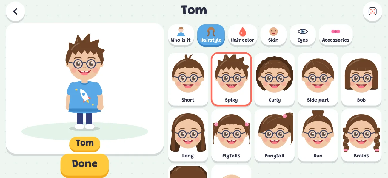 The character creator with hairstyles